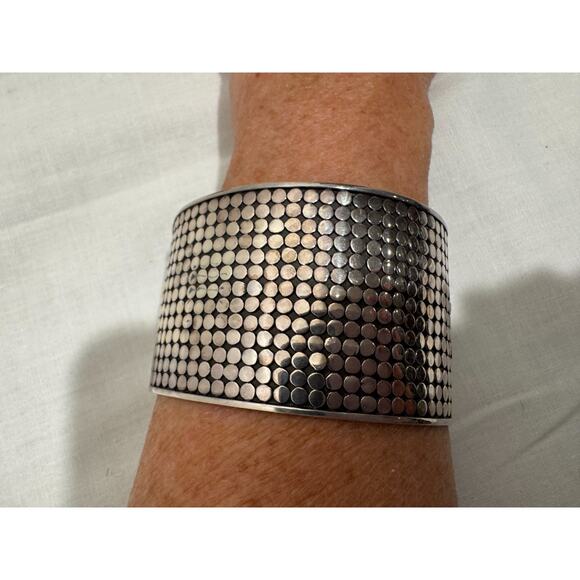 Sterling Silver 925 Dot Wide Cuff Bracelet Dotted 52 Grams Large Modernist - Picture 6 of 11